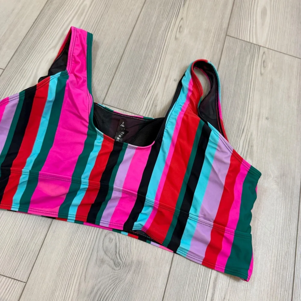 Torrid Multi Color Vertical Stripe Scoop Neck Bikini Swim Top Plus Size 3 3X
